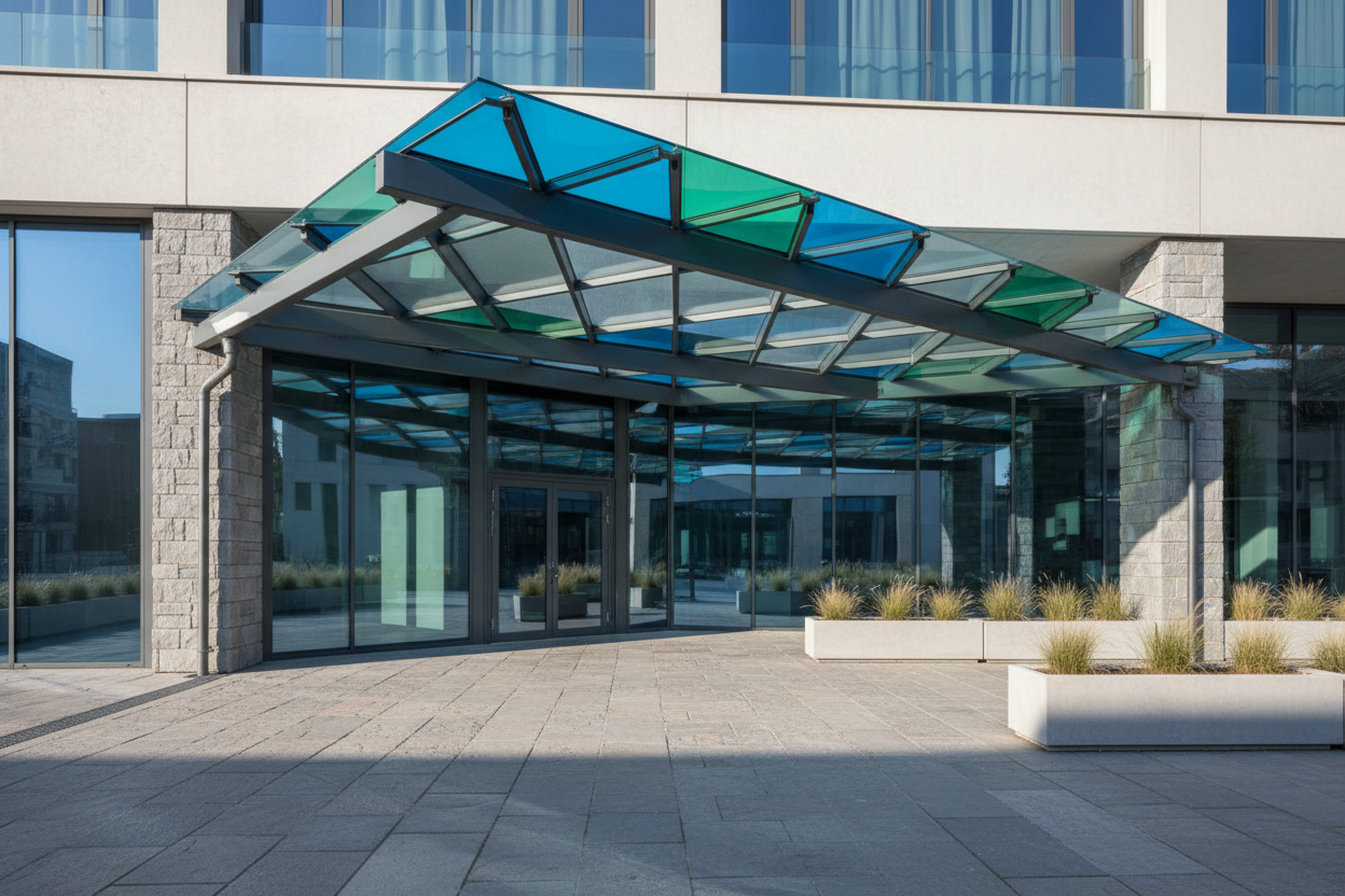 Pensilina con Cambi di Pendenza - Copertura Multi-Livello