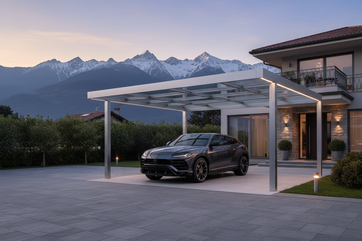 Carport alluminio serale con illuminazione