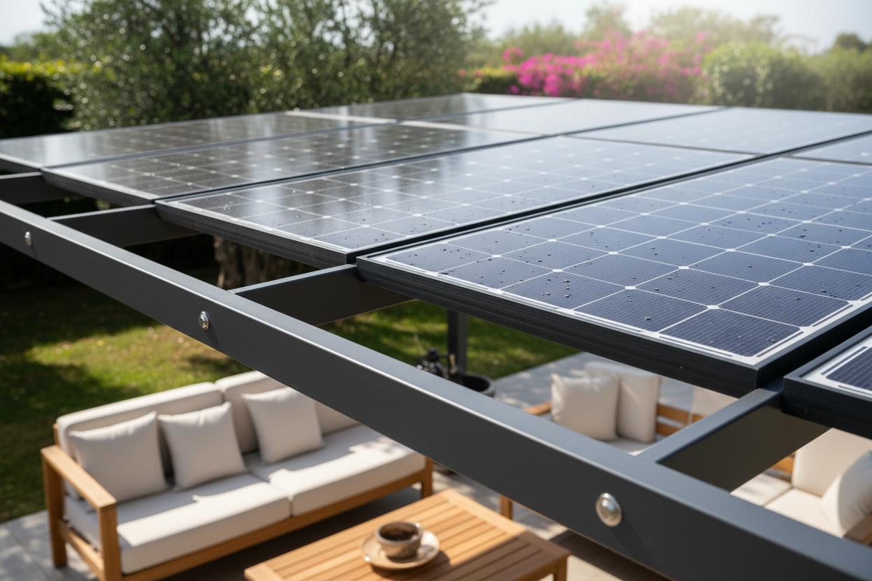Pergola Fotovoltaica con Pannelli Solari Integrati - Produzione Energia e Ombra