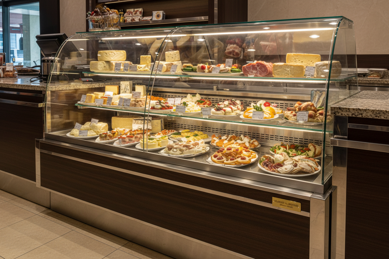 Vitrines de comptoir en verre synthétique conformes aux normes HACCP - Fabriquées sur mesure pour les boucheries, boulangeries et pâtisseries
