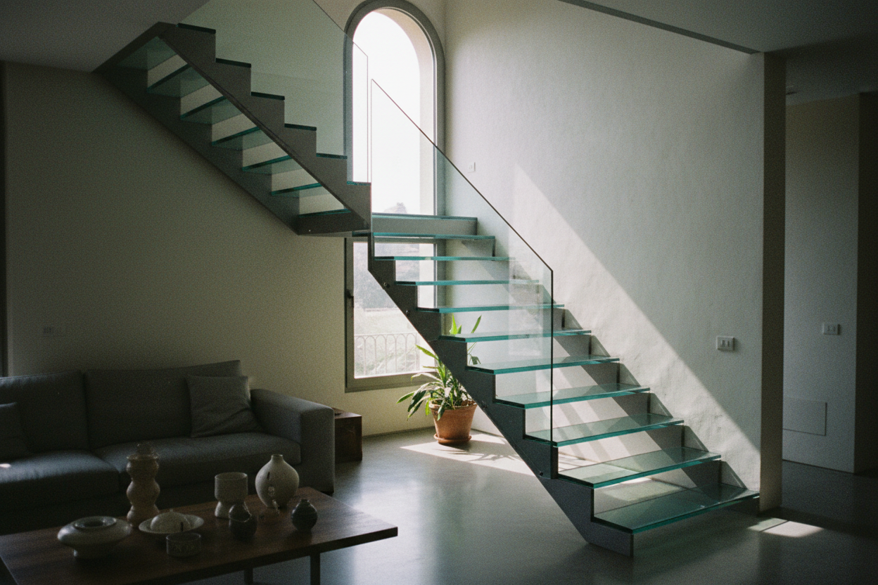 Scala con Gradini in Vetro Trasparente - Design Sospeso su Misura