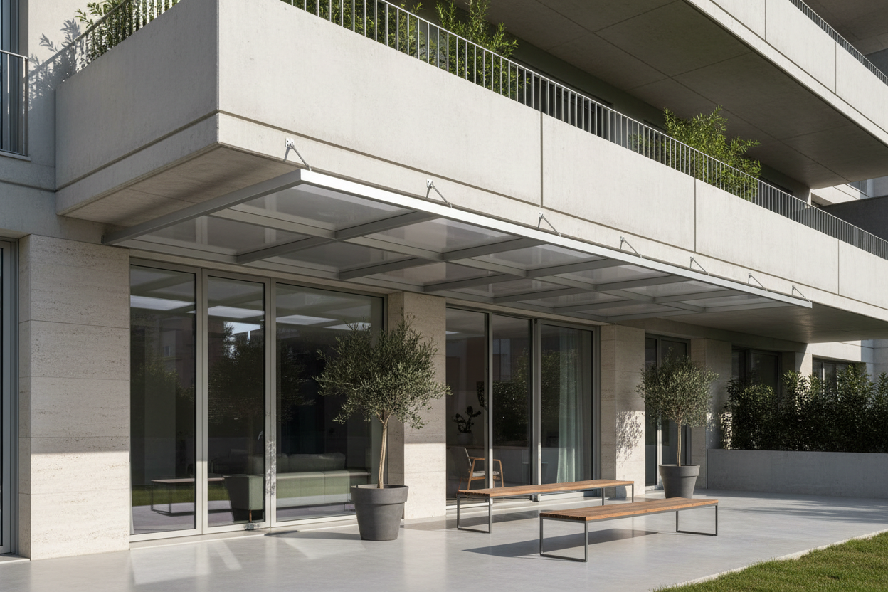 Pensilina Sotto Balcone in Policarbonato e Alluminio