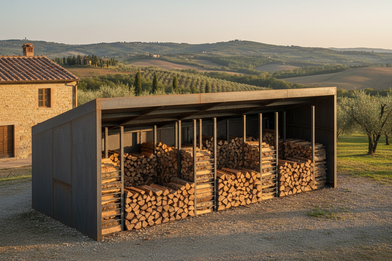Tettoie per Legna in Acciaio - Legnaia Coperta Su Misura