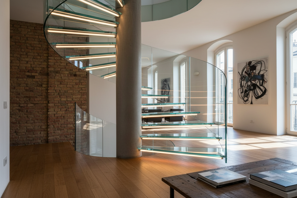 Scala con Gradini in Vetro Trasparente - Design Sospeso su Misura