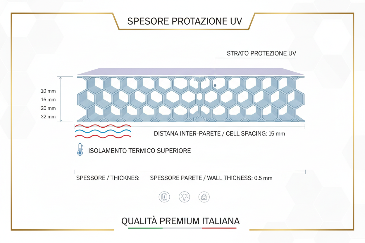 Plaques alvéolaires en polycarbonate pour toiture - Épaisseurs : 4 mm, 6 mm, 8 mm, 10 mm et 16 mm