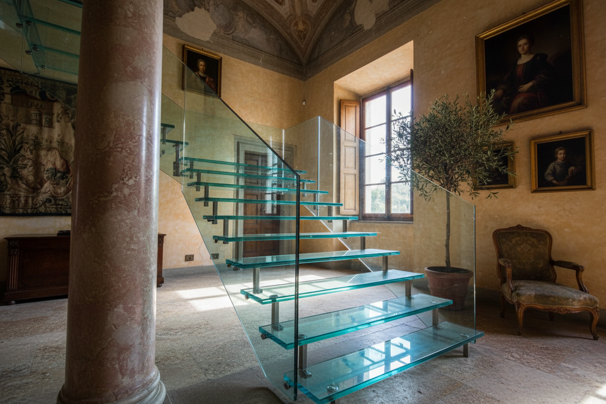 Scala con Gradini in Vetro Trasparente - Design Sospeso su Misura