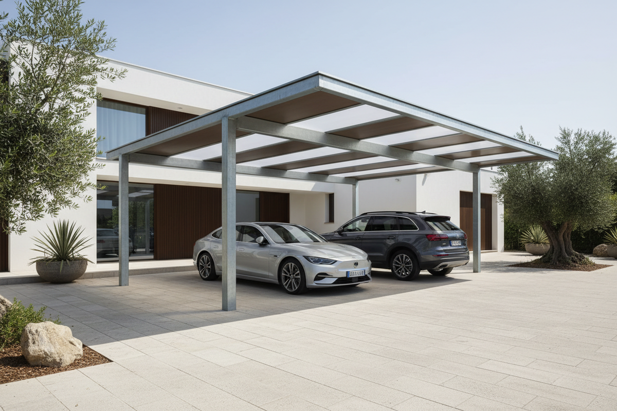 Tettoie Per Auto In Acciaio E Policarbonato Carport Moderni Esterni tettoie-per-auto-in-acciaio-e-policarbonato-carport-moderni-esterni