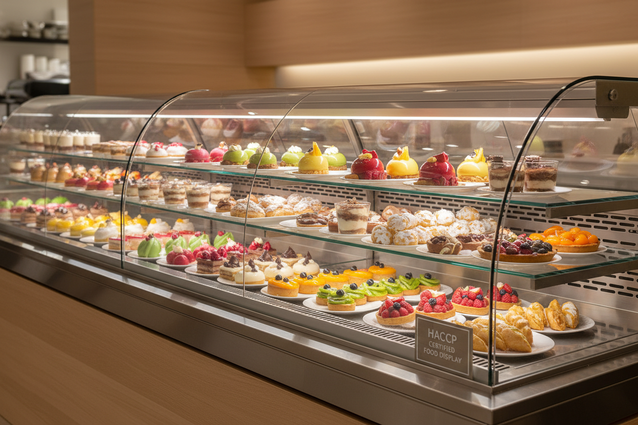 Vitrines de comptoir en verre synthétique conformes aux normes HACCP - Fabriquées sur mesure pour les boucheries, boulangeries et pâtisseries