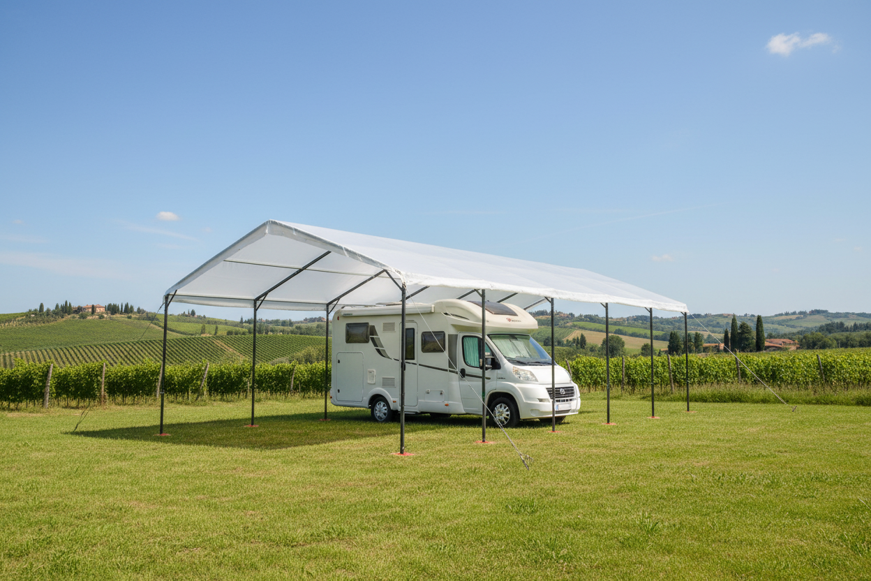 Tunnel camper con camper sotto